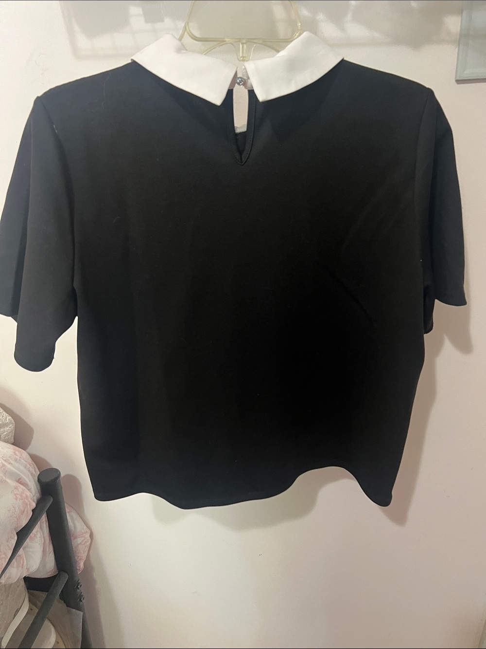 Belldini Black Short Sleeve Top with White Jewel-Embellished Collar - Picture 3 of 3